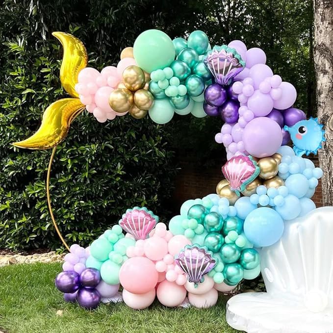 Mermaid Balloon Garland Kit, 125pcs Under The Sea Balloons Mermaid Tail Arch Party Supplies with Seahorse Octopus Ocean Animals Balloons for Birthday Party Baby Shower Decorations