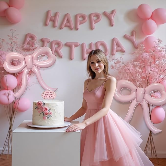 4 Pcs Light Pink Bow Balloons Bow Party Decorations for Girl Women Bow Birthday Decorations Giant Pastel Pink Bow Balloon for Graduation Baby Shower Bridal Wedding Decor Bachelorette Party Supplies