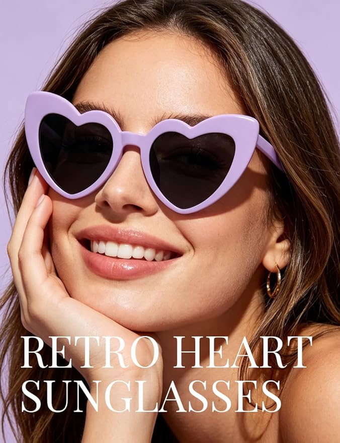 8 Pack Heart Sunglasses Vintage Cat Eye Heart Glasses Retro Bachelorette Bride Sunglasses Bulk for Women