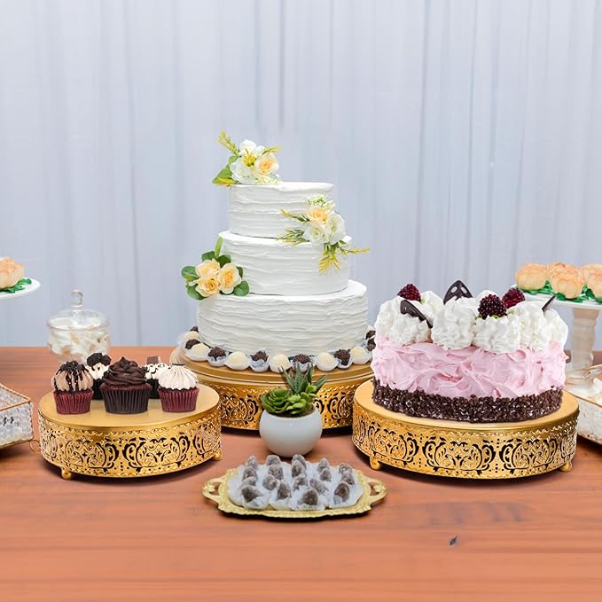 SOUJOY 3 Pack Metal Gold Cake Stand, 12/10/8 Inch Round Cupcake Stands, Dessert Table Display Set for Wedding, Party, Birthday, Event, Anniversary, Celebration, Table Decoration