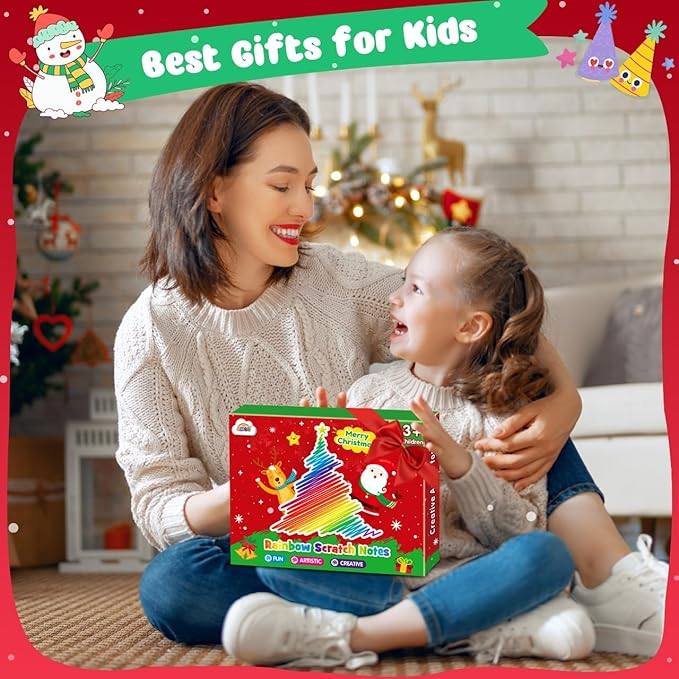 ZMLM Rainbow Scratch Party Favors Kids: Classroom Birthday Gifts Toy Bulk Scratch Art Notebook 24 Pack Goodie Bags Stuffers Girls Boys Classroom Prizes Student School Stocking Stuffers (Christmas)