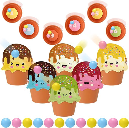 Ice Cream Toss Ball Game with 6 Plastic Flower Pots 12 Ice Cream Decor 12 Balls Toss Play Set Icecream Games Indoor Outdoor Games Family Summer Activities Carnival Prizes