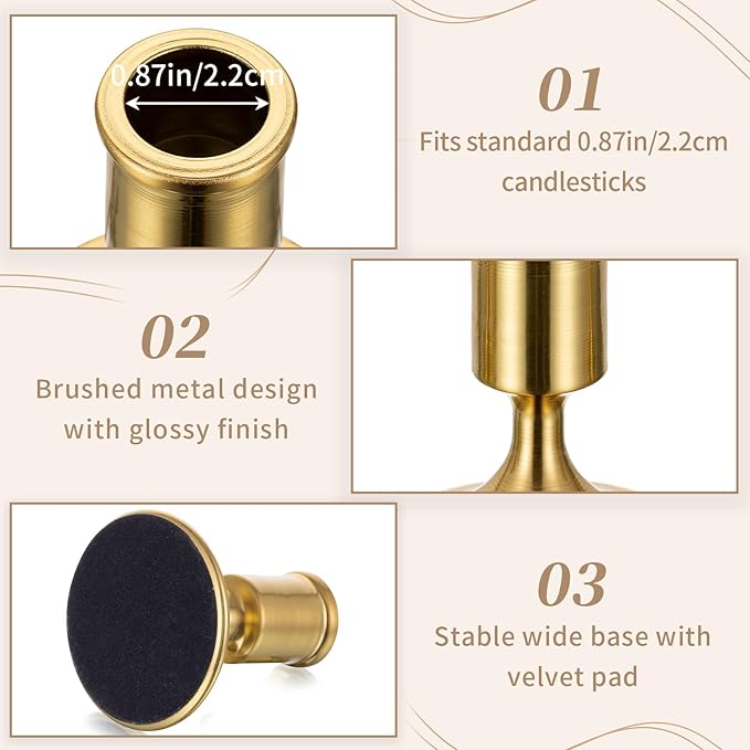 Sziqiqi Candlestick Taper Candle Holders - Gold Candle Stick Candle Holder Bulk Decorative Table Centerpiece for Wedding Reception Christmas Candlelight Dinner Bridal Showers Party Decor Pack of 12