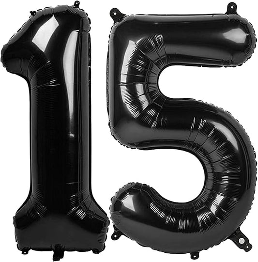 15 Balloon Number, 40 Inch 15th Birthday Decorations for 1 5 15 51, Black Big Foil Number Balloons for Wedding Store Anniversary Party Supplies