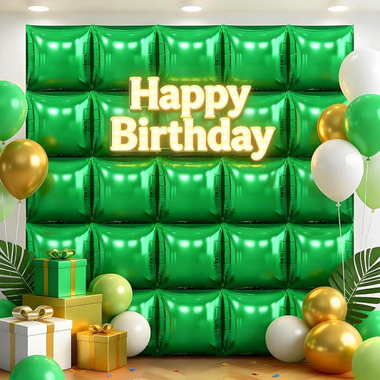 25Pcs Green Square Foil Balloons Wall Backdrop, Double Sided Metallic Foil Balloons Tunnel Arch Garland Kit for Photo Booth Birthday Wedding Graduation Halloween Party Decorations