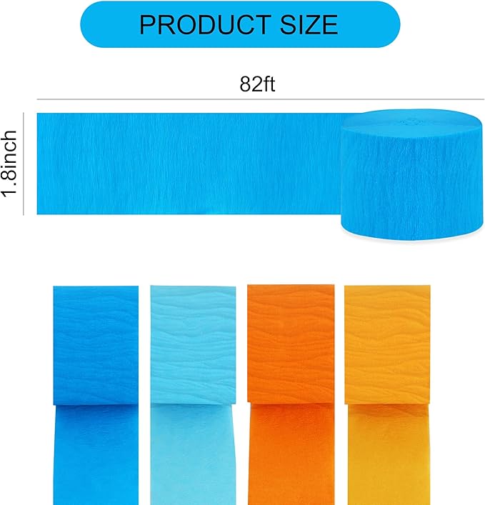 BEISHIDA 8 Rolls Blue and Orange Crepe Paper Streamers for Bluey Birthday Dragon Ball Party Decorations Wedding Baby Shower DIY Craft Paper(1.8 Inch x 82 Ft/Roll)