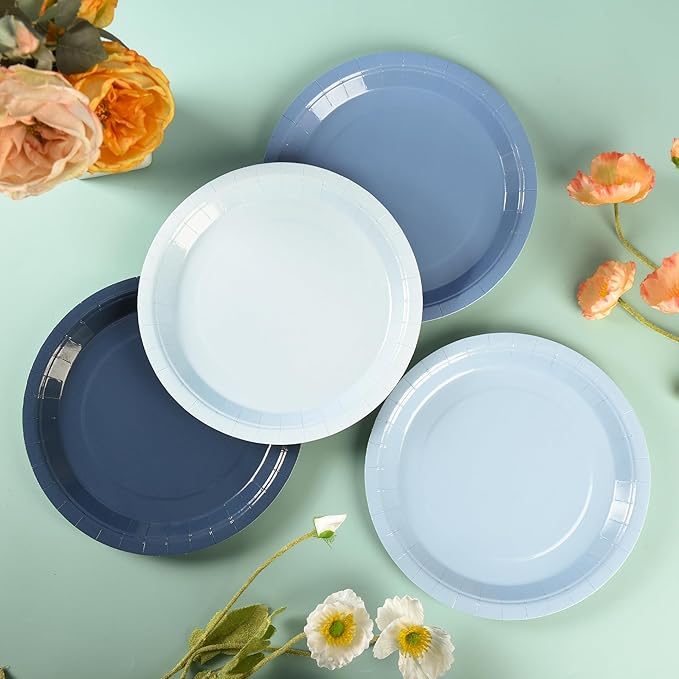 AimFun 24Pcs Dusty Blue Paper Plates Gradient Blue Party Plates 7??Disposable Round Dessert Plates for Father?™s Day Birthday Wedding Bridal Engagement Baby Shower Party Supplies