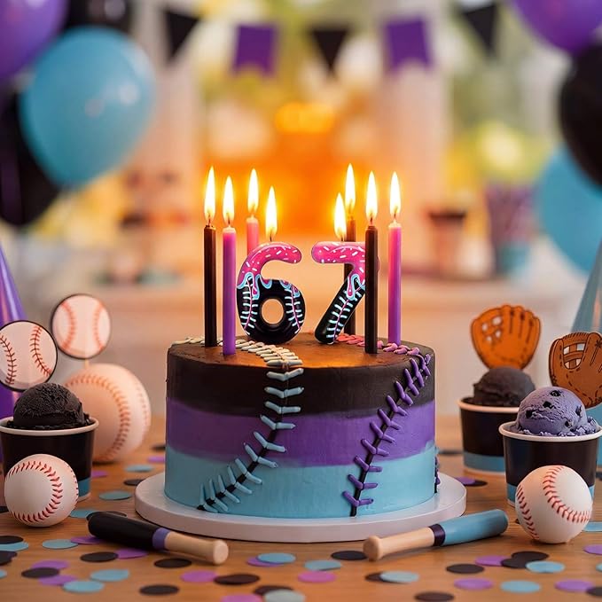 Conelist Ice Cream Drip Baseball Birthday Candle Number 67 Baseball Candle Ice Cream Drip 6 7 Birthday Decorations Cake Toppers for Sport Team Anniversary Party Decorations Gift