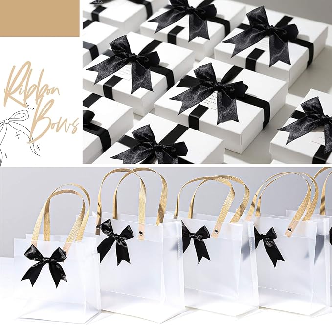 YGDZ Black Bows, Self Adhesive Ribbon Satin Bow for Crafts, Party, Small Black Bows Decor for Balloon, Gift Wrapping, with Double-Sided Tape
