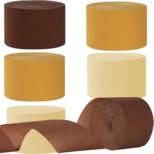 We Moment Brown Crepe Paper Streamers Party Streamer 6 Rolls Boho Rustic Wedding Party Decorations Streame for Baby Shower Gender Neutral Birthday Party Decorations(1.8 in x 82 Ft/Roll)