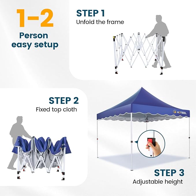 Hoteel 10x10 Pop Up Canopy Tent | One Person Setup Outdoor Shade, UPF 50+ and Waterproof, 210D Oxford Top, 3 Heights Adjustable, 600D Carry Bag for Beach, Events, Commercial Use (Dark Blue)