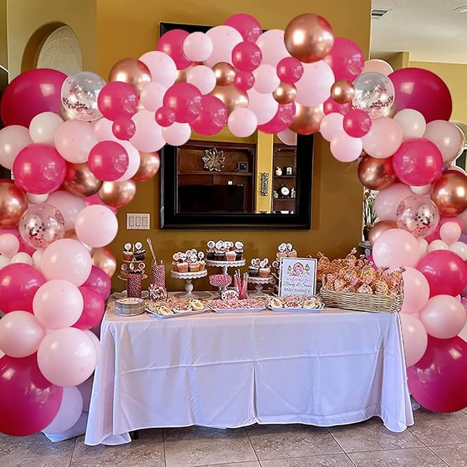 Pink Balloons Arch Kit, 114 Pcs Hot Pink and White Balloons Garland Arch Kit for Baby Shower, Graduation, Wedding, Birthday, Valentine's Party Supplies Decoration