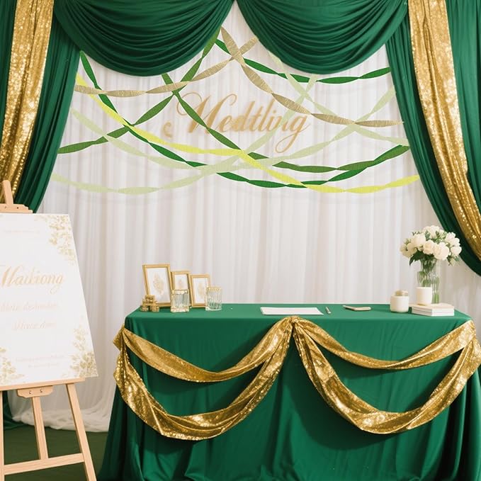 Paper Streamers,5 Rolls Green and Gold Birthday Party Decorations,Crepe Paper Streamers for Party Supplies, Birthday, Bachelorette, Baby Bridal Shower, Wedding(1.77Inch x 82Ft/Roll)