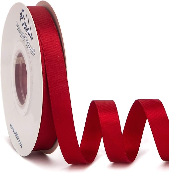 Ribbli Double Faced Scarlet/Dark Red Satin Ribbon,1/2” x Continuous 25 Yards,Use for Bows Bouquet,Gift Wrapping,Floral Arrangement