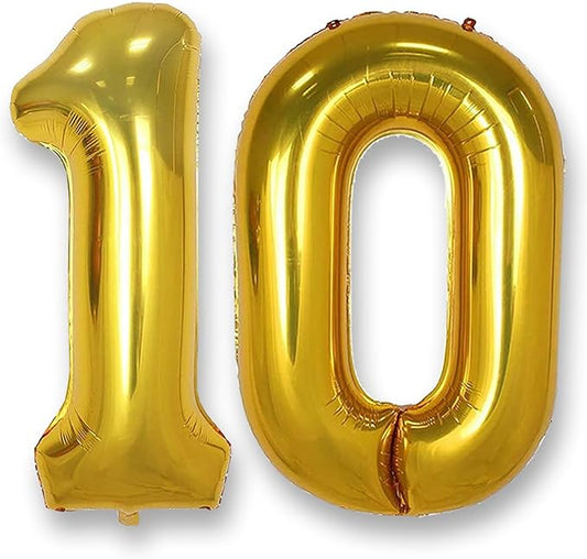 AULE 40 Inch Large 10 Balloon Numbers Gold, Big Foil Number Balloons, Giant Helium Happy 10th Birthday Party Decorations for Man and Women, Huge Mylar Anniversary Party Supplies