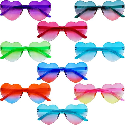 9 Pack Heart Shaped Sunglasses Rimless Heart Glasses for Bachelorette Party Birthday Decorations Party Favors