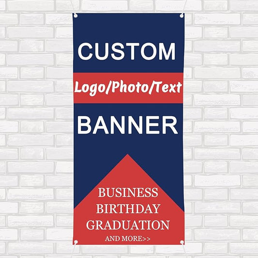 Custom Banners and Signs Customize Outdoor with Picture Photo Logo Text Personalized Vertical Banner for Business Parties Birthday Graduation Wedding Christmas 4'x8'