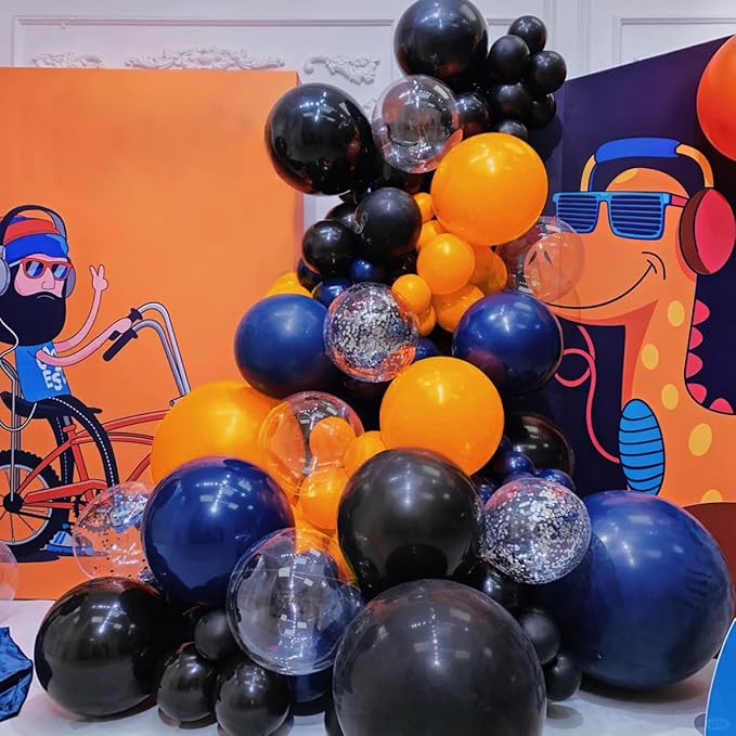 Orange and Black Balloons Arch Kit, 151Pcs Black Orange Bobo Balloons Garland 18 12 10 5 inch for Halloween, Graduation, Birthday Bengals, Harley Davidson Party Decoration