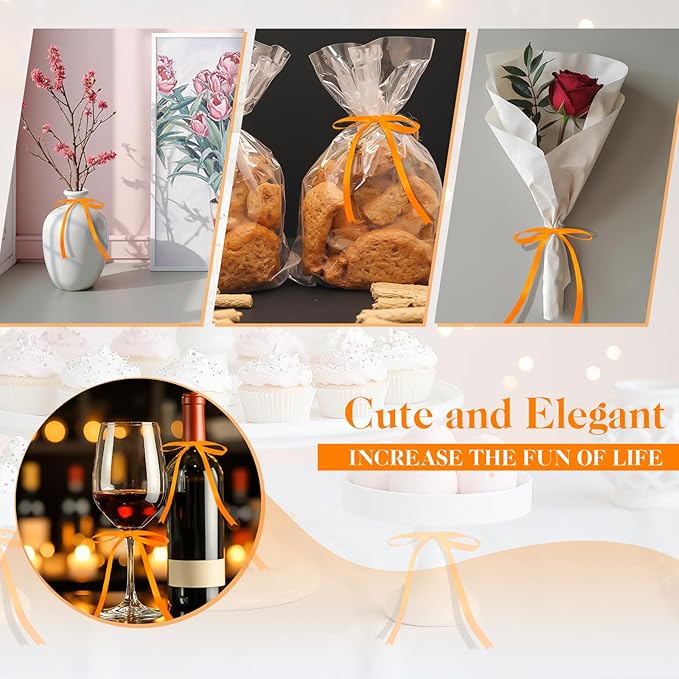 50 Pcs Satin Ribbon Bows 5x7 Inch Twist Tie Bows, Cute Bow Decor for Gift Wrapping, Cake Treat Bags, Craft DIY Gift, Party Favors Wedding Decorations (Orange)