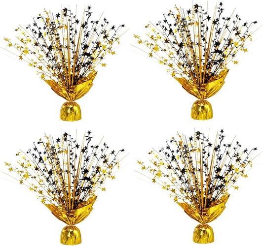 4 Pack Metallic Foil Spray Centerpiece Stars for Wedding, Birthday, Anniversary, Christmas Table Decor, Holiday Festival Baby Shower Graduation Mantle Party Decorations (Gold&Black)