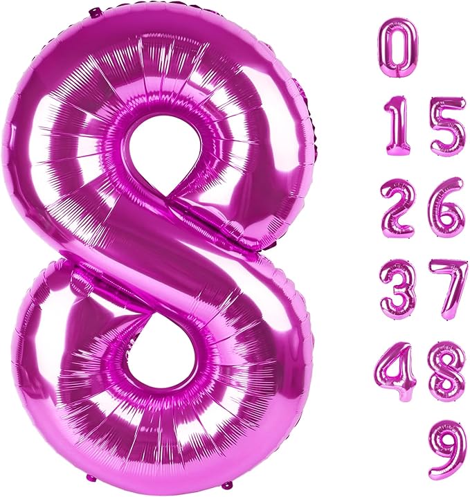 40 Inch Number 8 Balloon, Rose Purple 8 18 28 80 Birthday Balloons for Men Boys, 8th Birthday Decorations Party Supplies, Wedding, Graduations