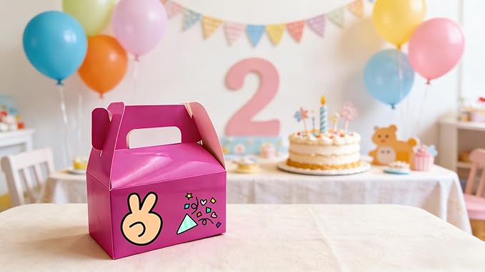XAGLVV 24 Pack Hot Pink Paper Gable Boxes,6.2 Inch Candy Boxes with Handle, Snack Party Favor& Gift Cookie bags for kids Birthday,Wedding, Baby Shower, Graduation.