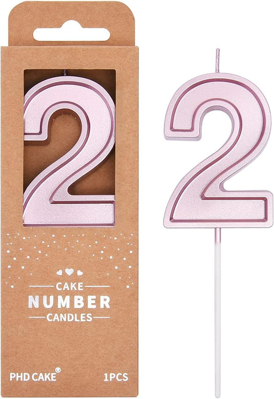 PHD CAKE 2.76 Inch Luxe Rose Gold 2 Number Birthday Candles, Rose Gold Number Candles, Cake Number Candles, Party Celebration