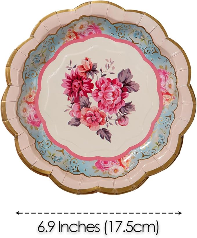 Talking Tables 144 x Vintage Floral Paper Plates Bulk Pack Pink Yellow, Truly Scrumptious Table Decorations, Disposable Tableware, Birthday, Mother's Day, Afternoon Tea Party, Baby Shower, 7’