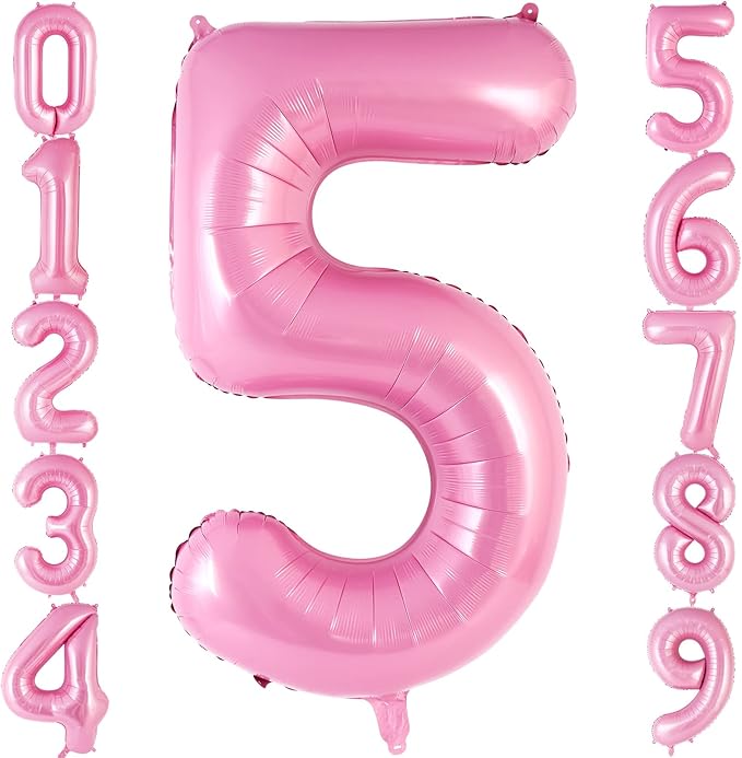 Pink Number 5 Balloon 40 Inch, Big Large Foil Helium Number Balloons, Jumbo Giant Mylar Number 5 Balloons for 5 Year Old Birthday Party Decorations Supplies Anniversary Celebration