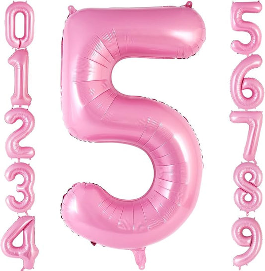 Pink Number 5 Balloon 40 Inch, Big Large Foil Helium Number Balloons, Jumbo Giant Mylar Number 5 Balloons for 5 Year Old Birthday Party Decorations Supplies Anniversary Celebration