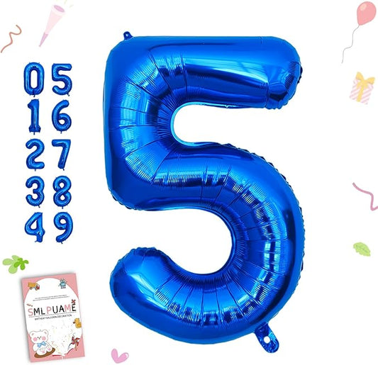 40 Inch Navy Blue 5 Balloon for 5th Birthday Party, Blue Five Number Balloon 15 25 35 45 55 65 Birthday Decorations for Boys Girls Men Women, Helium Giant Foil Number 5 Balloon