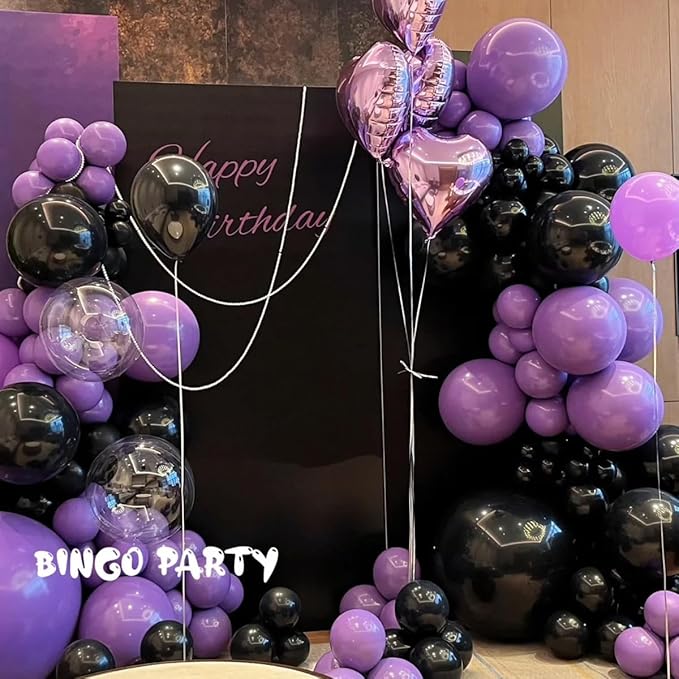 MEBAY Black Purple and Silver Balloons Arch Kit, 146 Pcs Matte Black Light Purple Confetti Chrome Silver Balloons for Graduation Birthday Party Baby Shower Wedding Decorations
