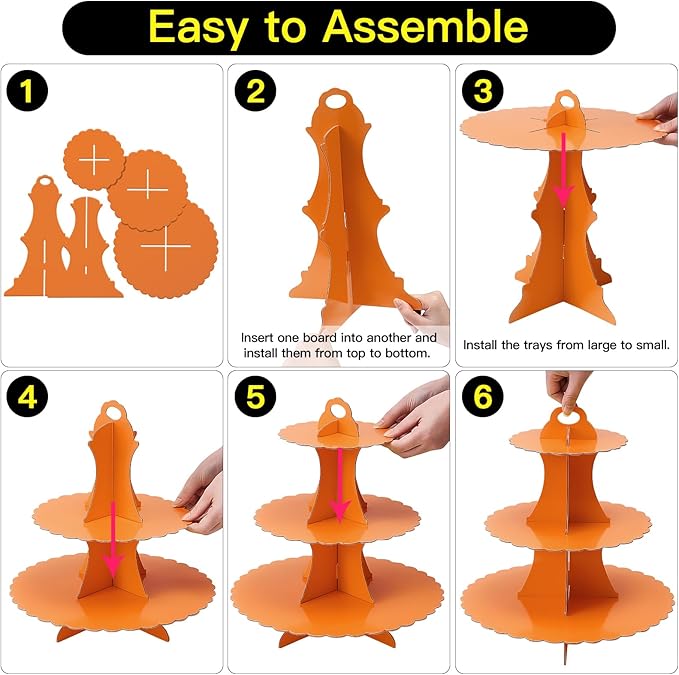 Soleebee 3-Tier Cupcake Stand, Cardboard Cupcake Tower, Dessert Cup Cake Stand Tower for Birthday Wedding Party Decoration, Cupcake Tier Stand 2 Set (Orange)