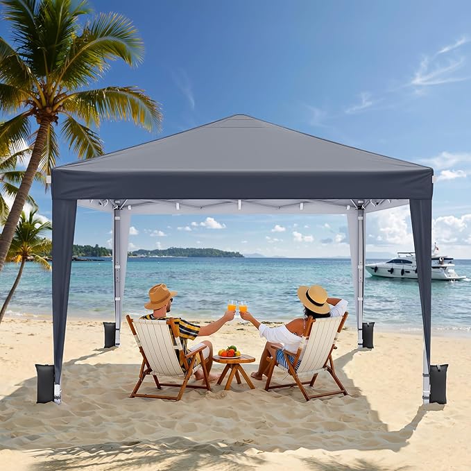 10x10 Pop Up Canopy with Sidewalls, Instant Portable Canopy Tent with Carry Bag for Commercial Events, Camping, Parties - Dark Grey