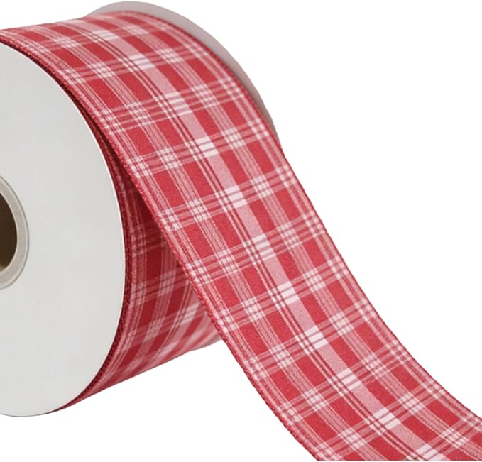 Meseey 4 Inch Red White Plaid Wired Ribbon 10 Yards, Christmas Buffalo Plaid Ribbon for Wreaths, Gift Wrapping, Christmas Tree, Crafts, Bows, Holiday Decor