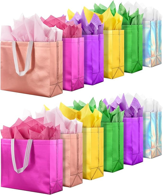 Lzerking Gift Bags with Handles 30 Pack 13x5x11in Includes Tissue Paper Colorful Reusable Gift Bags for Parties, Birthdays, Weddings, Holidays