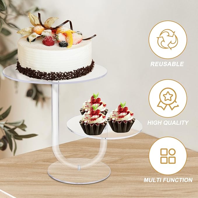 CECOLIC 2 Tier Clear Cake Stand Acrylic Cupcake Display Holder Dessert Pastry Tower for Weddings, Birthdays, Anniversaries, Baby Showers, Afternoon Tea Parties Décor (10 Inches)