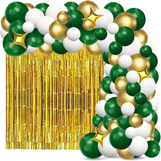 Dark Green and Gold Balloon Garland Arch Kit - 124PCS Dark Green Balloons Metallic Gold White Balloons for Birthday Graduation Anniversary Bridal Shower Engagement Wedding Party Decorations