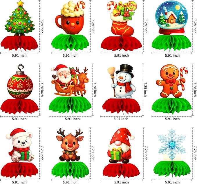 12 Pcs Christmas Party Table Decorations Centerpieces, Honeycomb Xmas Holiday Festive Decor for Dinner, Winter Holiday and New Year Celebration