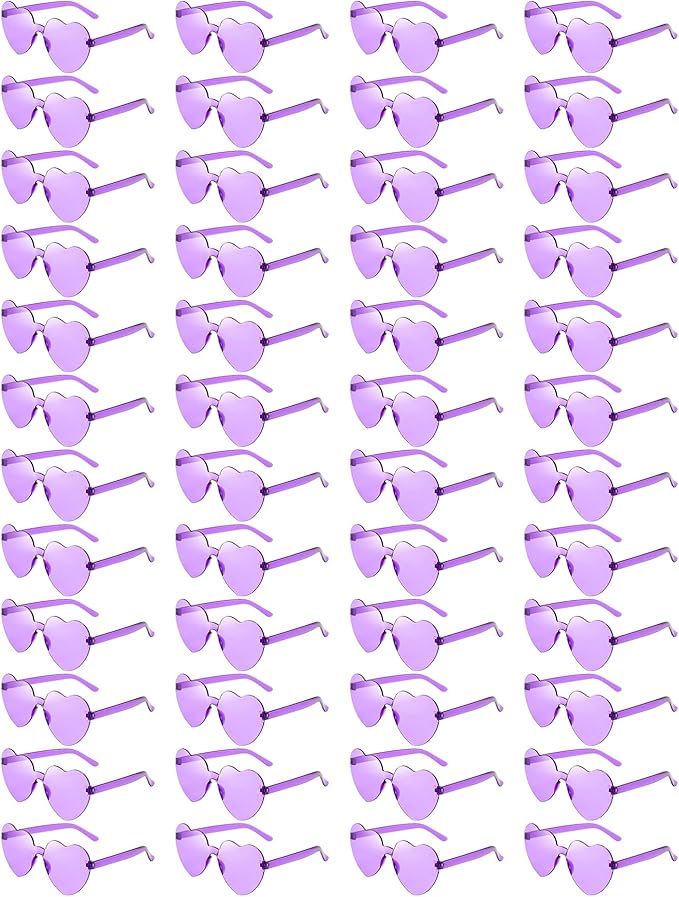 Matcheck 48 Pack Heart Rimless Sunglasses Frameless Colored Party Glasses Transparent Fun Eyewear for Adult
