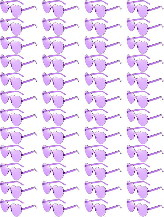 Matcheck 48 Pack Heart Rimless Sunglasses Frameless Colored Party Glasses Transparent Fun Eyewear for Adult
