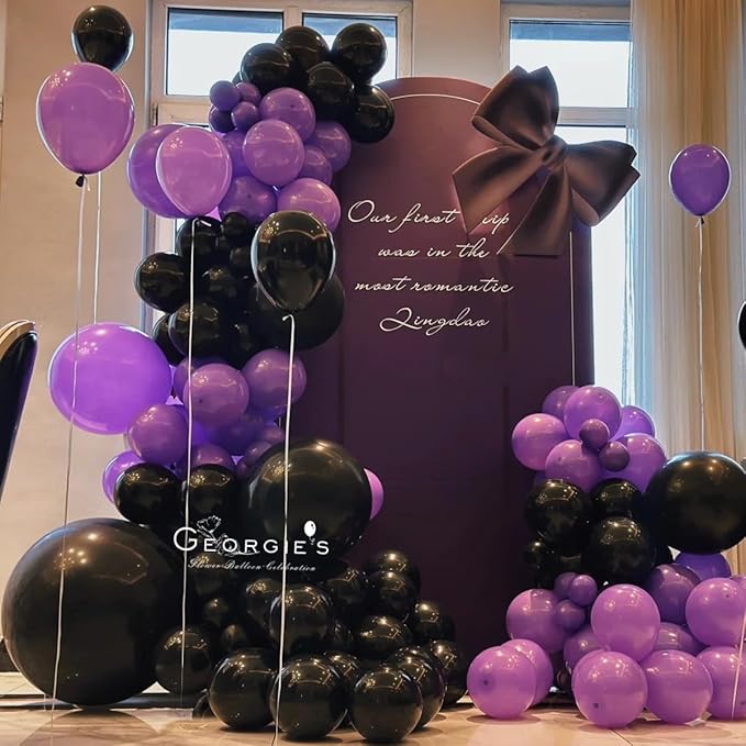 MEBAY Black Purple and Silver Balloons Arch Kit, 146 Pcs Matte Black Light Purple Confetti Chrome Silver Balloons for Graduation Birthday Party Baby Shower Wedding Decorations