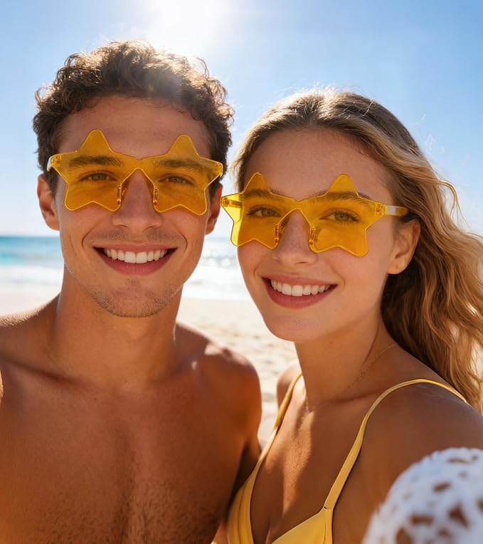 Matcheck 48 Pack Star Rimless Sunglasses Frameless Colored Party Glasses Transparent Fun Eyewear for Adult