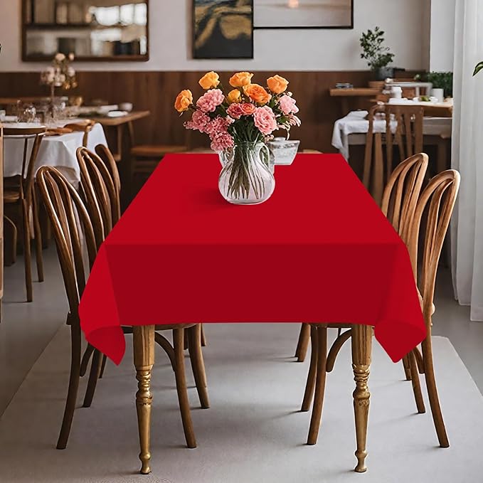 8 Pack Plastic Tablecloth 54" x 108" Disposable Table Cloths for 6 to 8 Foot Tables Rectangle Table Cover for Parties (Red, Rectangle)