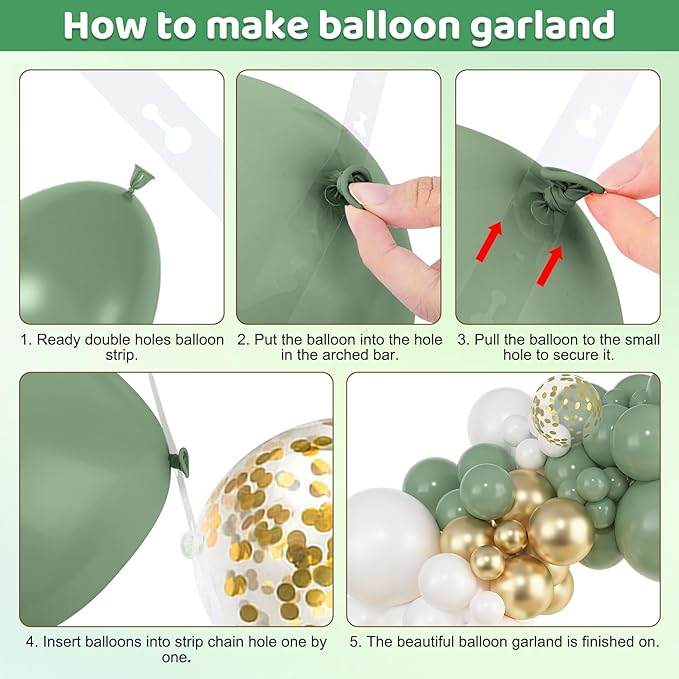 Amandir 153pcs Sage Green Gold Balloon Garland Arch Kit, Different Sizes 18 12 10 5 inch Green White Latex Metallic Confetti Balloons for Birthday Bridal Shower Wedding Bachelorette Decorations