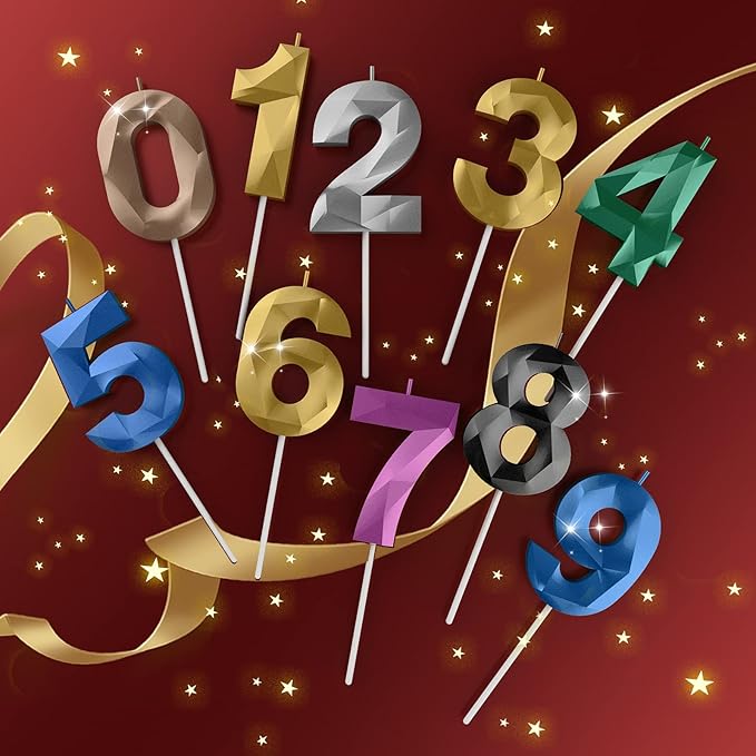 Number Birthday Candles(18 Candle Gold) 3D Diamond Shape Number Happy Birthday Cake Candles for Birthday Party Wedding Decoration Reunions Theme Party