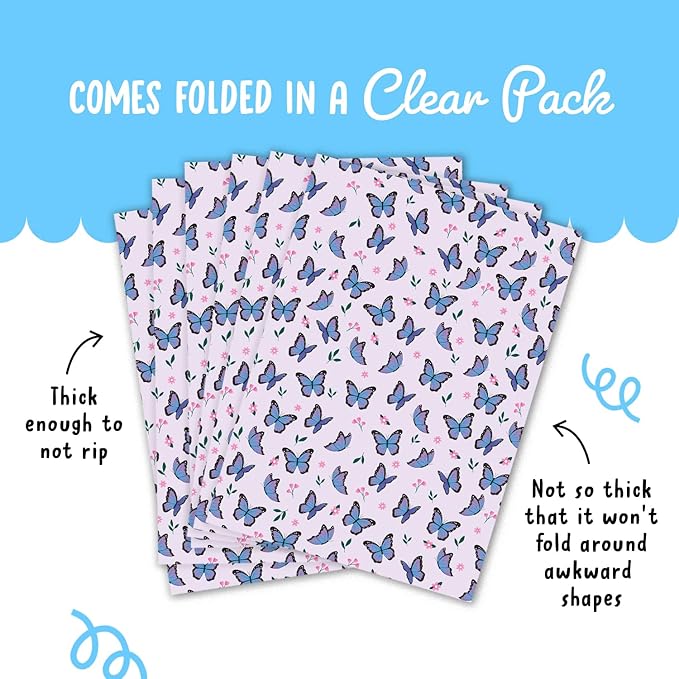 Central 23-6 Wrapping Paper Sheets - Purple Butterflies - GiftWrap for Girls Women - Birthday Gift Wrap - Recyclable - Made in the UK