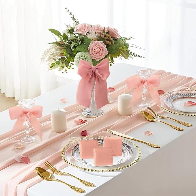 Chiffon Ribbon,1.5 inch x 21 Yards 4 Rolls Pink Handmade Fringe Edges Chiffon Ribbon for Gift Wrapping Wedding Invitations Bridal Bouquets Crafts Home Decor (Pink)