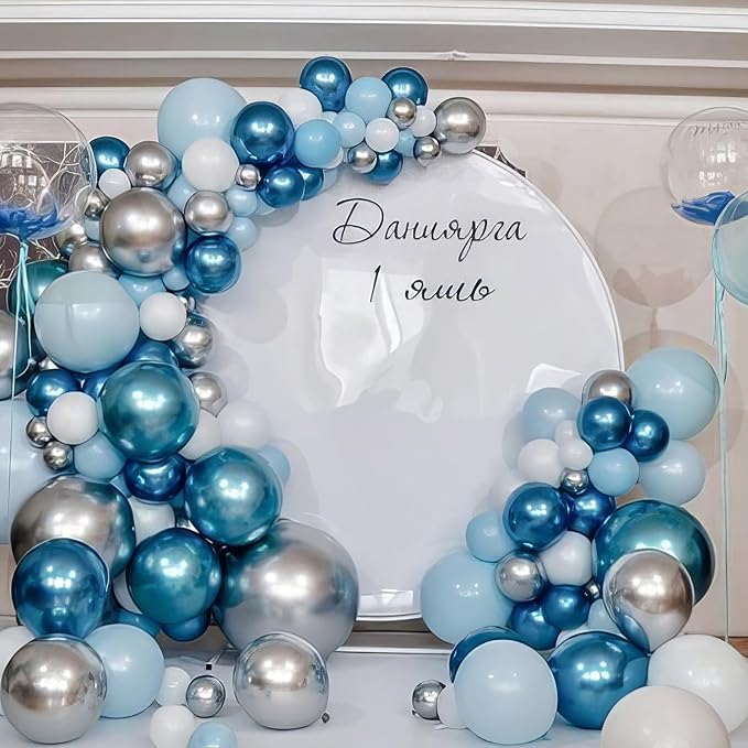 Blue Silver Balloons, Pearl Navy Blue Balloons Metallic light Blue and Silver Balloon Silver Star Confetti Balloon for Boys Girls Birthday Graduations Baby Shower Wedding Engagement Decorations