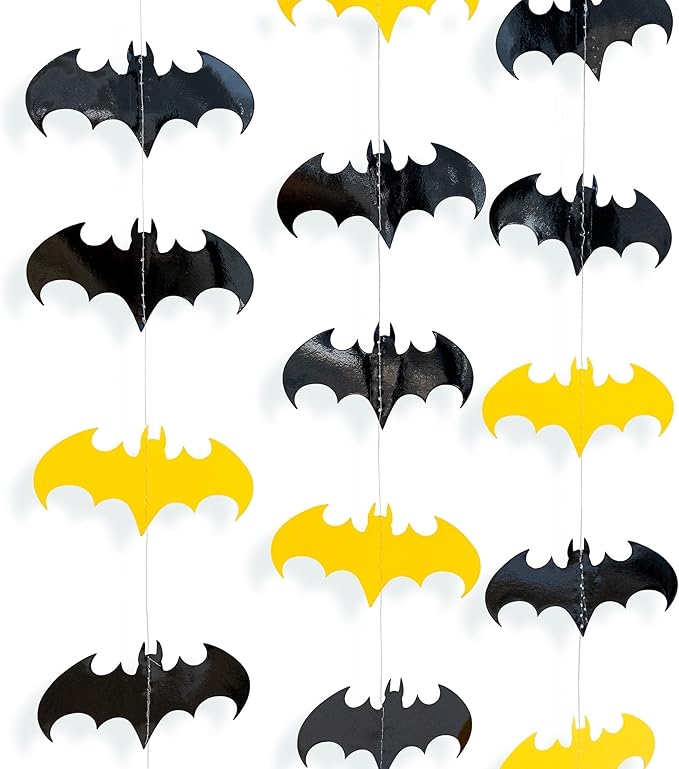 Cheerland Bat Birthday Decorations Black and Yellow Super Hero Birthday Party Supplies Bat Themed Streamers Photo Backdrop Hanging Paper Comic Book Superhero Garland Kids Party Supplies Decor 10 Pcs
